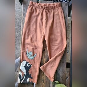 H&M DISNEY SZ 6X VGUC TAN BAMBI SKUNK BIRD print wide leg loose fit sweatpants